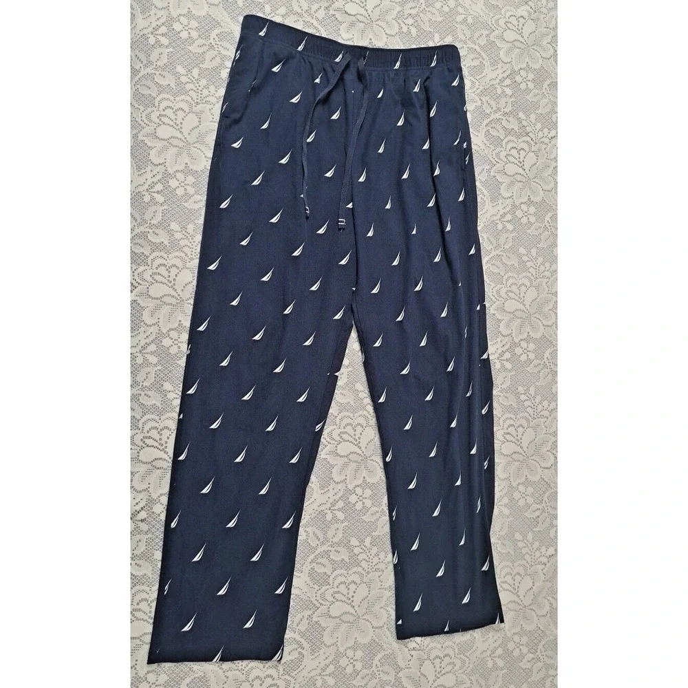 Nautica Men's Blue White Lounge  Pajama Pants 100% Polyester Sleepwear Size‎ M